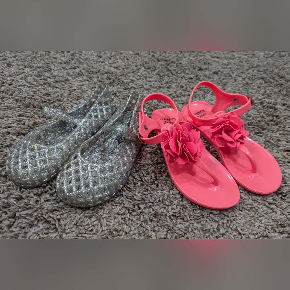 Girl 10 jelly sandals shoes bundle old Navy silver glitter neon pink